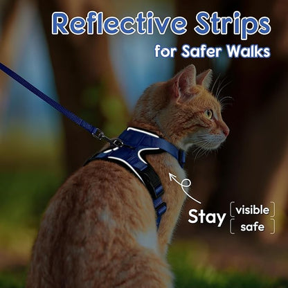 Dooradar Cat Harness and Leash Set, Escape Proof Safe Adjustable Kitten Vest Harnesses for Walking, Easy Control Soft Breathable Mesh Jacket with Reflective Strips for Cats, Blue, XS