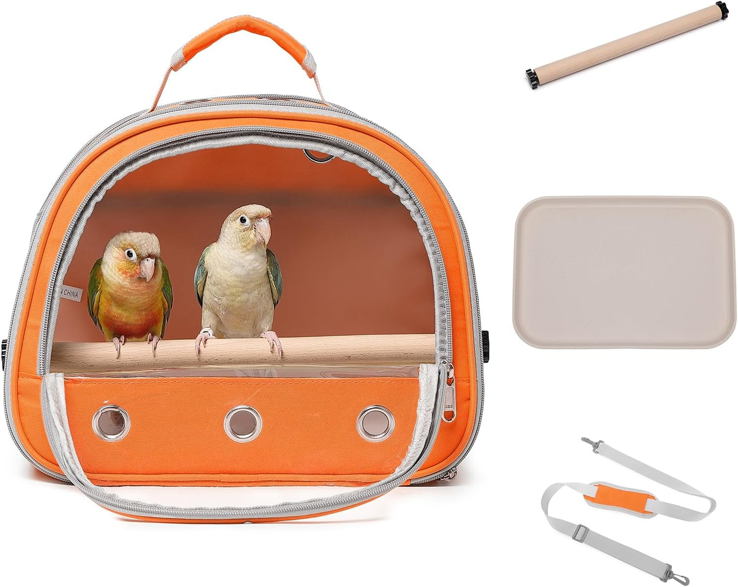 Bird Carrier,Bird Cage Parakeet Parrot Budgie Carrier Backpack for Small Birds, Travel Bird Cages with Perch, Transparent Ventilation Cockatiels, Lightweight Pet Carrier for Outdoor Use(Orange)