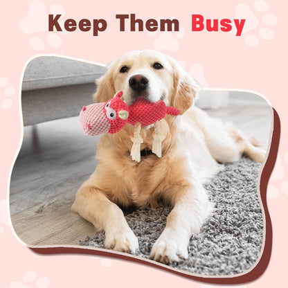 Squeaky Dog Toy - Plush Interactive Chew Toy for Large, Medium and Small Dogs, Keeps Them Busy (Pink, Medium)
