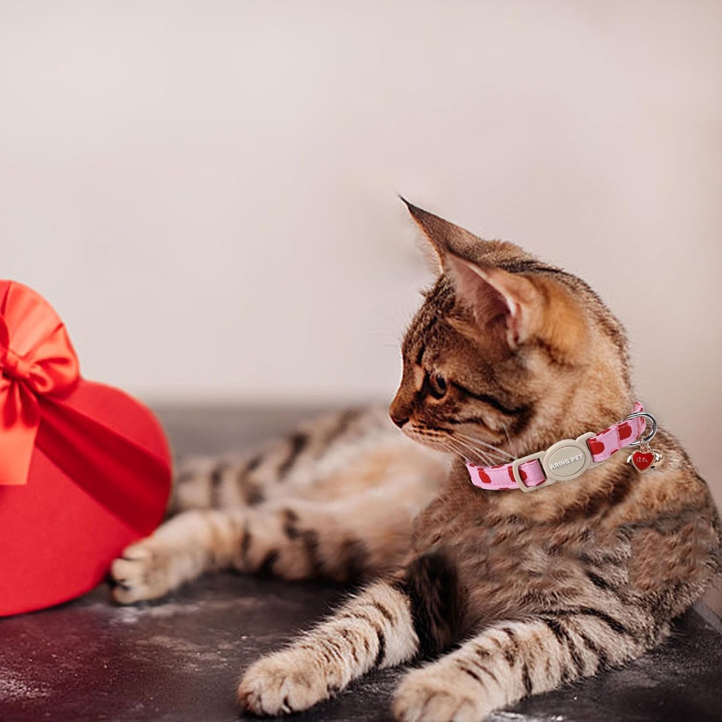 ARING PET 2 Pack Valentine's Day Cat Collars-Cute Heart Cat Collar Breakaway with Bell&Pendant, Adjustable Valentine Kitten Collars with Safety Buckle for Girl and Boy Cats