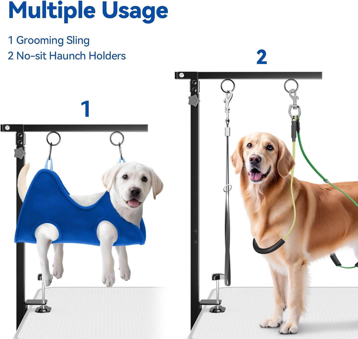 niffgaff Adjustable Foldable Dog Grooming Arm with Heavy-Duty Clamp: 26" to 40" Height, Includes Safety Hammock & No-Sit Holders – Perfect Grooming Restraint for Small & Medium Dogs at Home or Salons