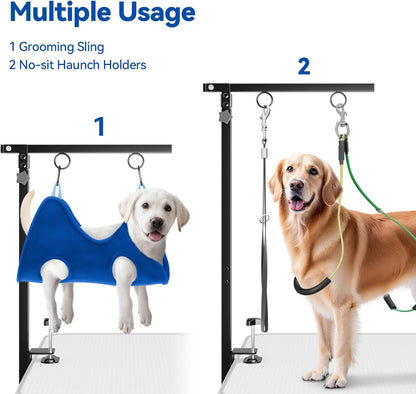 niffgaff Adjustable Foldable Dog Grooming Arm with Heavy-Duty Clamp: 26" to 40" Height, Includes Safety Hammock & No-Sit Holders – Perfect Grooming Restraint for Small & Medium Dogs at Home or Salons