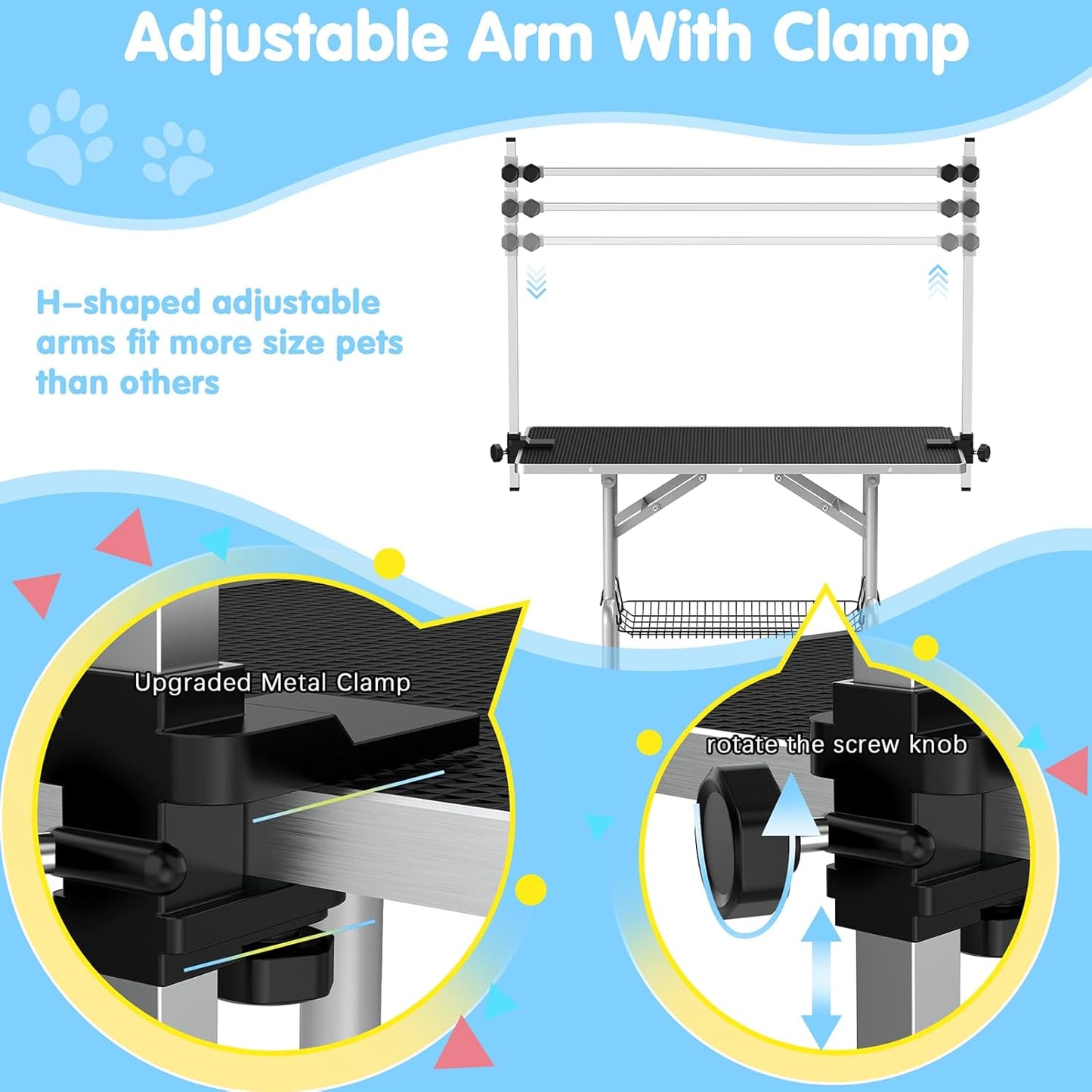 Lyromix 42''Large Dog Grooming Table, Adjustable Cat Drying Desktop with Arms, Nooses, Mesh Tray, Foldable Pet Station at Home, Maximum Capacity Up to 330Lb, 42inch, Black
