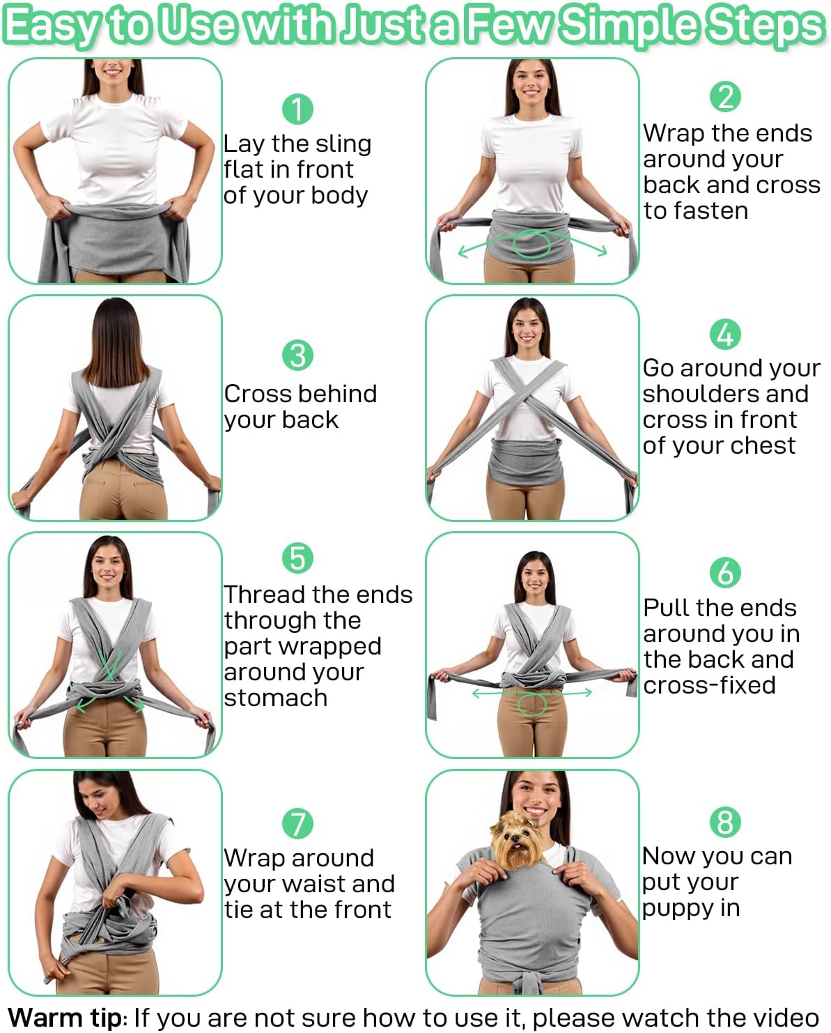 Dog Sling Swaddle Carrier for Small Dog, Cat Front Carriers for Small Pet up to 20lbs, Puppy Pouch with Adjustable Straps, Hands Free Pet Sling, Anti Anxiety Puppy Sling (Light Grey)