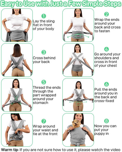 Dog Sling Swaddle Carrier for Small Dog, Cat Front Carriers for Small Pet up to 20lbs, Puppy Pouch with Adjustable Straps, Hands Free Pet Sling, Anti Anxiety Puppy Sling (Light Grey)