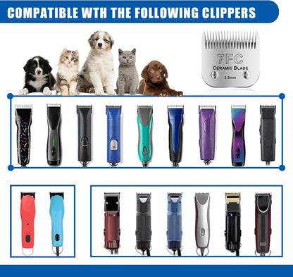 7FC# Detachable Pet Dog Grooming Clipper Ceramic Blade,Compatible with Andis Size 7FC Cut Length 1/8”(3.2mm),Compatible with andis/wahl/Oster Dog Clippers 2PCS