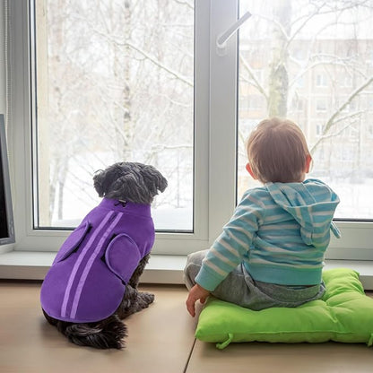 Queenmore Small Dog Sweaters, Soft Fleece Vest Pullover Dog Jacket with Leash Hole, Warm Winter Dog Clothes Cold Weather Doggy Dachshund Sweater for Small Dogs Cats Boy or Girl (Lavender, XS)