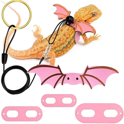 Bearded Dragon Leash and Harness Set, Adjustable Leather Reptile Lizard Leashes 3 Size Dinosaur Wing Lizards Harness Leash for Bearded Dragon Lizard Reptiles