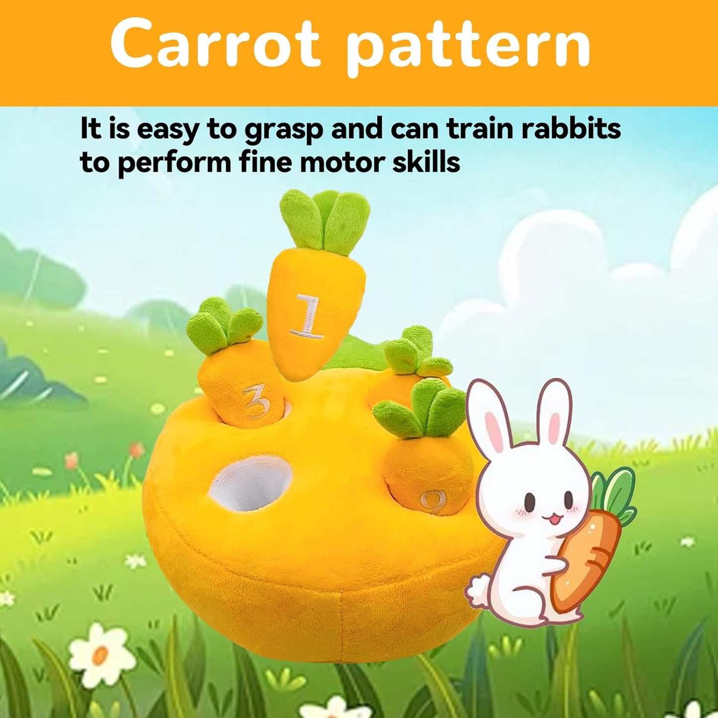 Hamiledyi Rabbit Foraging Toys Bunny Plush Puzzle Toy Carrots Snuffle Mat for Chinchilla Guinea Pig Ferret Rat Entertainment (Yellow)