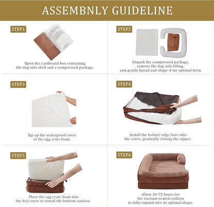 Bedfolks Orthopedic Dog Bed, Waterproof Dog Sofa Bed for Medium Dogs, Egg Foam Pet Couch Bed with Removable Washable Cover and Nonslip Bottom, Brown