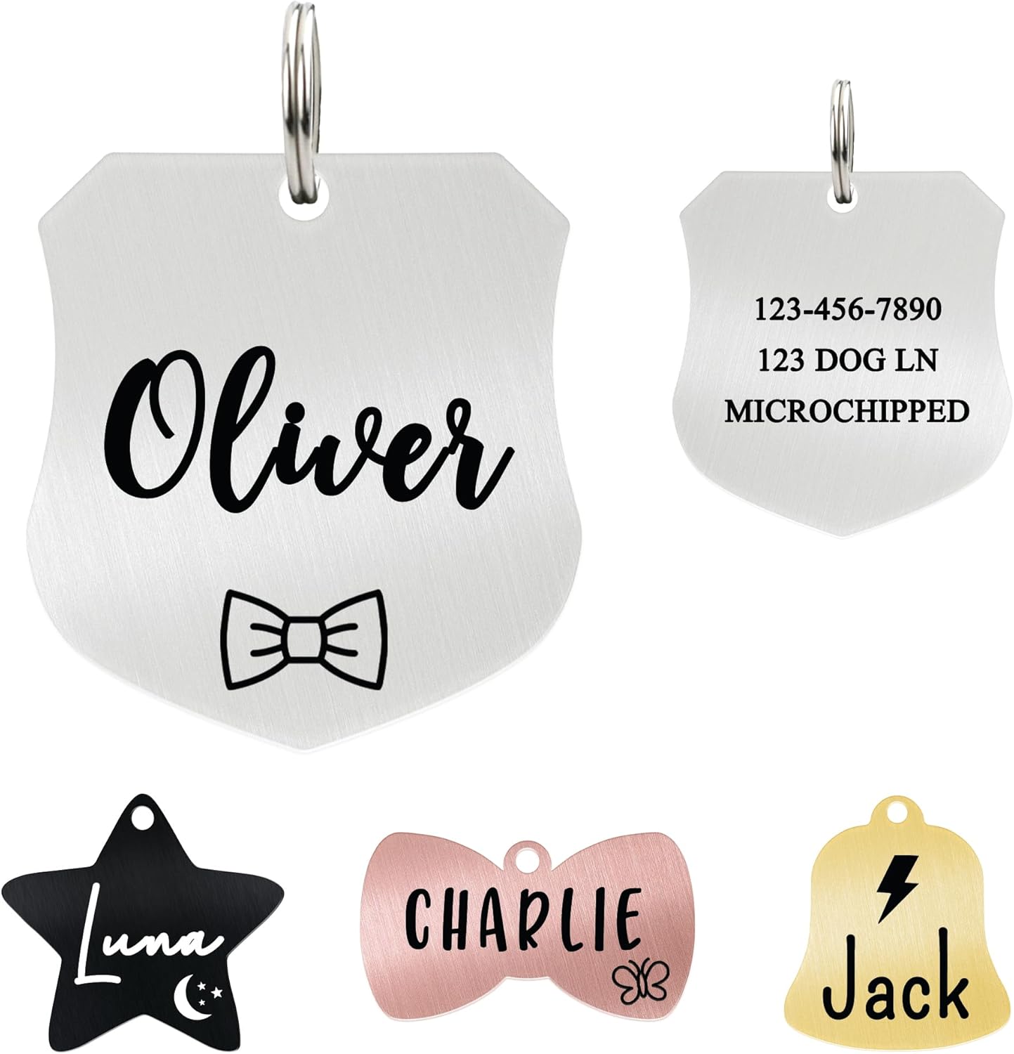 Ultra Joys Cat ID Tag Personalized Pet Tags, Durable Stainless Steel Small Pet Mini Dog Cat Tag Lightweight - Shield Tag in Silver