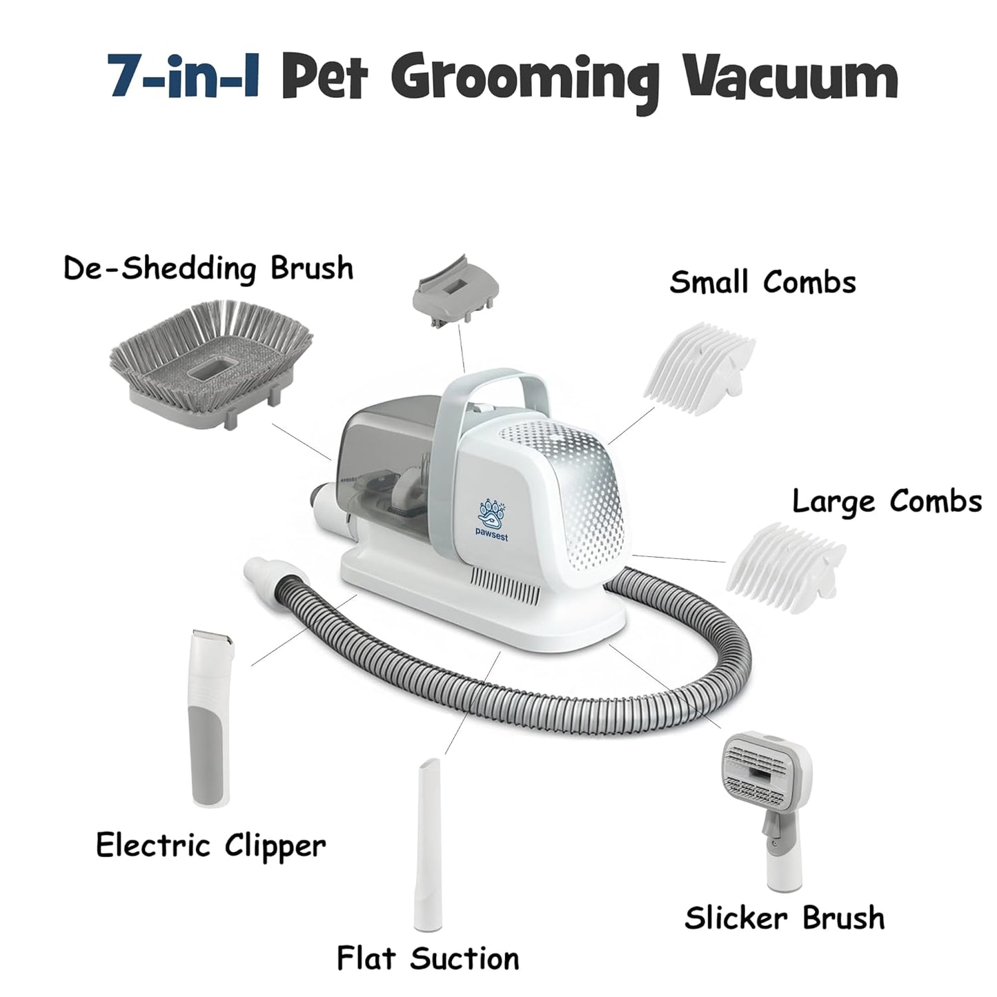 Dog Grooming Vacuum - Pet Hair Trimmer, Dog Hair Clippers and Nail Grinder with 7 Attachments - All-in-One Pet Grooming Kit with 3-Level Suction and Speed Settings with Temperature Control Protection
