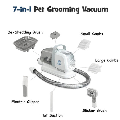 Dog Grooming Vacuum - Pet Hair Trimmer, Dog Hair Clippers and Nail Grinder with 7 Attachments - All-in-One Pet Grooming Kit with 3-Level Suction and Speed Settings with Temperature Control Protection