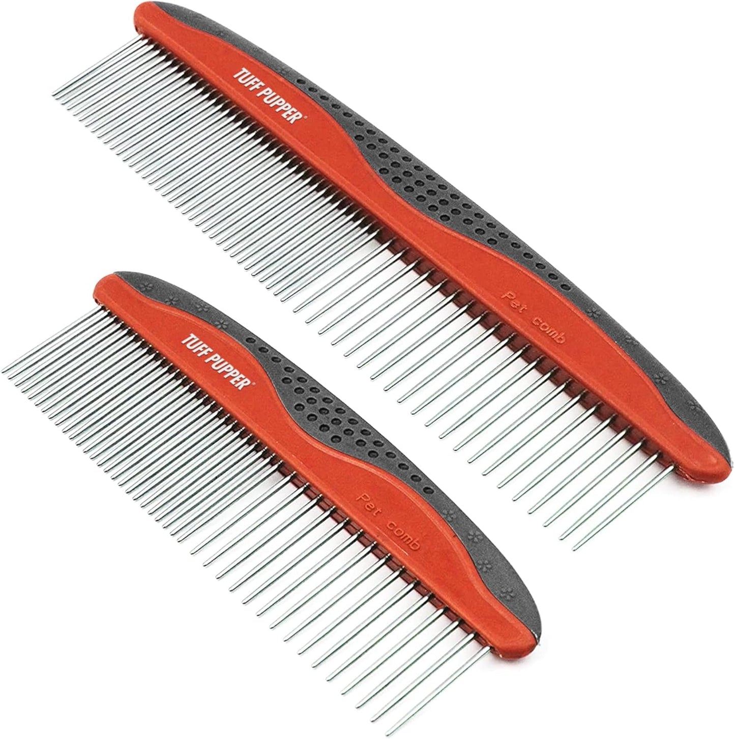 Tuff Pupper Dog Grooming Comb Set | Easily & Safely Remove Matted Knotted Hair | Ergonomic Pet Detangling Combs | No-Slip Safety Handle | Rounded Tips Prevent Scratching | For Poodles & Curly Hair