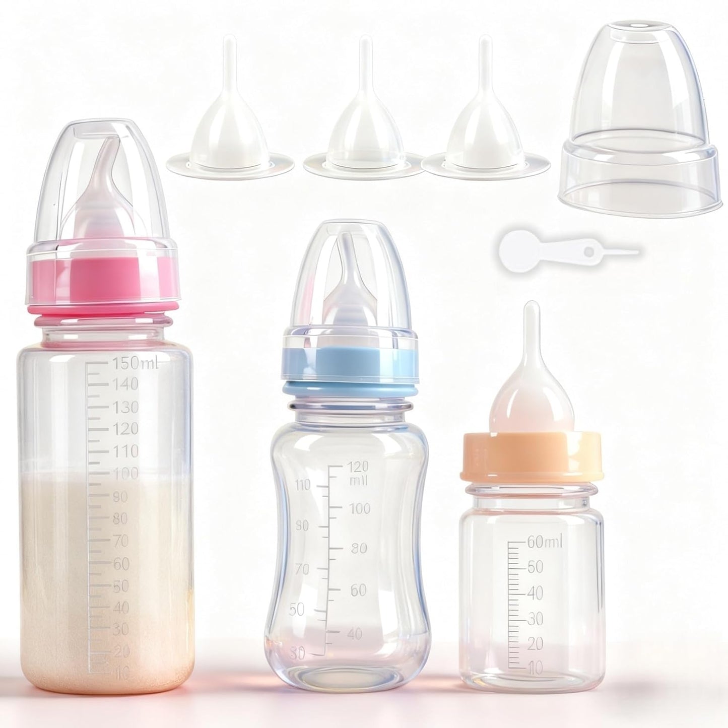 Pet Feeding Bottle Set, 3 Pack Anti-Choking Kitten Puppy Feeder-150ml/120ml/ 60ml,with 3 Pcs Replaceable Silicone Nipples for All Breed Small Animals-Kitten, Puppy, Rabbit