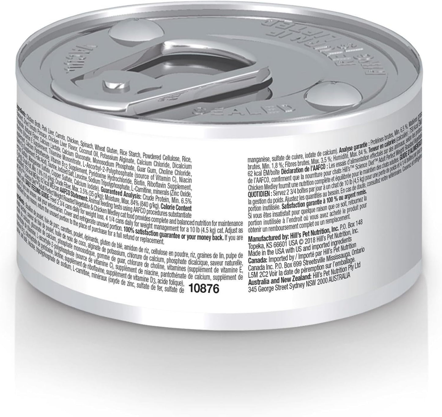 Hill's Science Diet Perfect Weight, Adult 1-6, Weight Management Support, Wet Cat Food, Chicken & Roasted Vegetables Stew, 2.9 oz Can, Case of 24