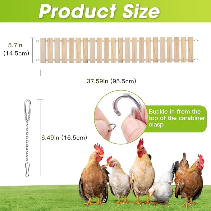 Chicken Coop Toy Natural Wooden Chicken Swing & Bridge Toys Multi-Functional Poultry Perch with Wooden Beads (Safe for Chickens/Ducks)