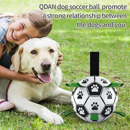 QDAN Dog Toys for Small Medium Puppy, Soccer Ball for Dogs with Straps, Dog Herding Balls, Birthday Toy Gifts, (Black Greem, 6 Inch)