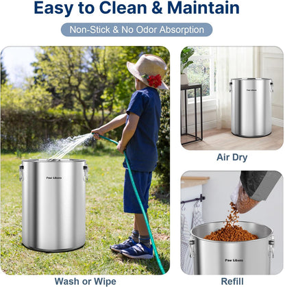 25 Lbs Stainless Steel Dog Food Storage Container with Airtight Lid & Ceramic Bone Handle, Large Metal Dog Food Bin for Dogs & Cats, Keep Fresh, Easy to Clean