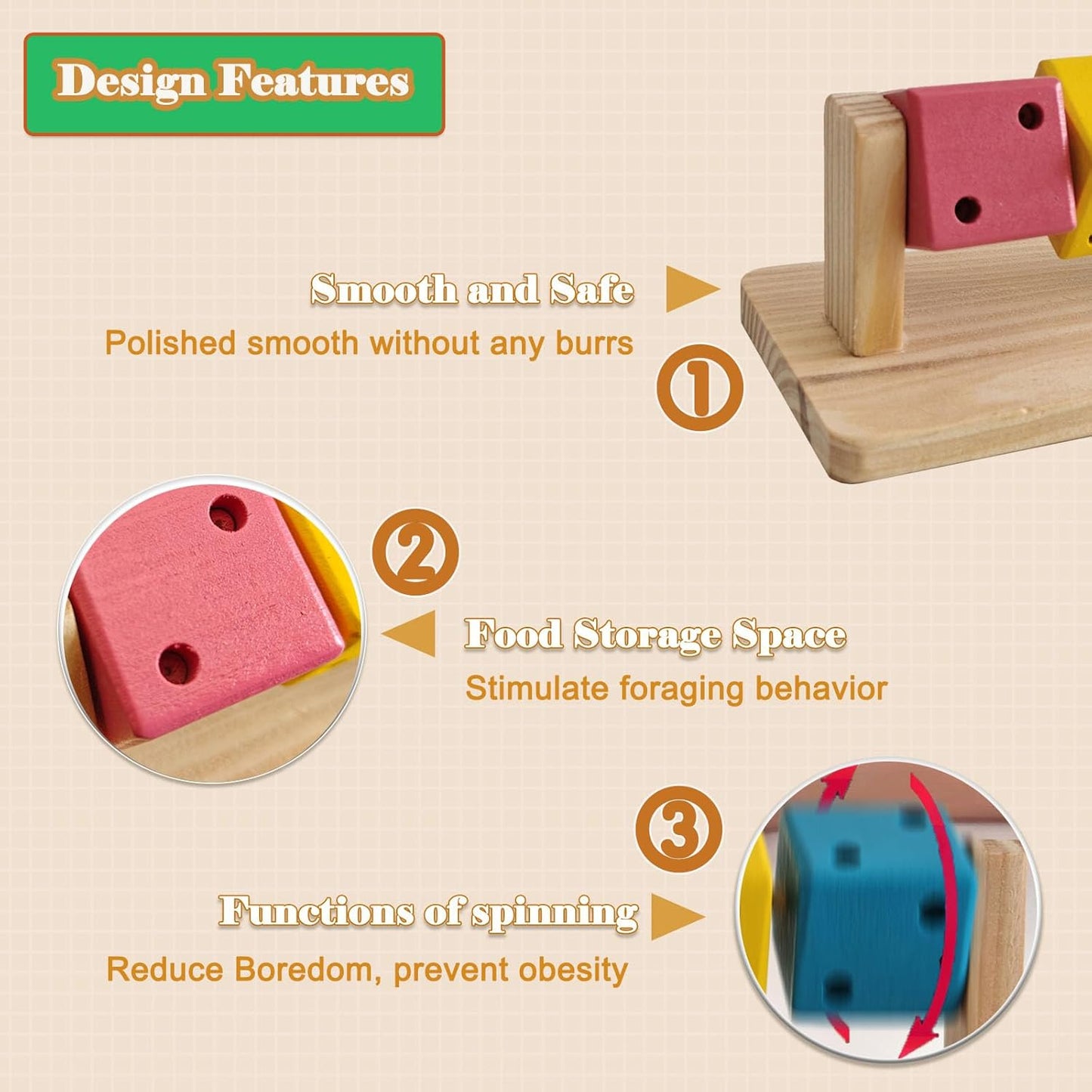 Small Animal Activity Toy with Rotating Wooden Cubes for Hamsters Gerbils Mice