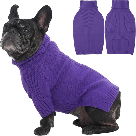 IECOii Dog Sweaters for Medium Dogs Girl Boy,Holiday Knit Doggy Sweatshirt with Sleeve,Turtleneck Thick Warm Dog Sweaters for Winter,Pullover Knitwear for French Bulldog,Boston Terrier (Purple, L)