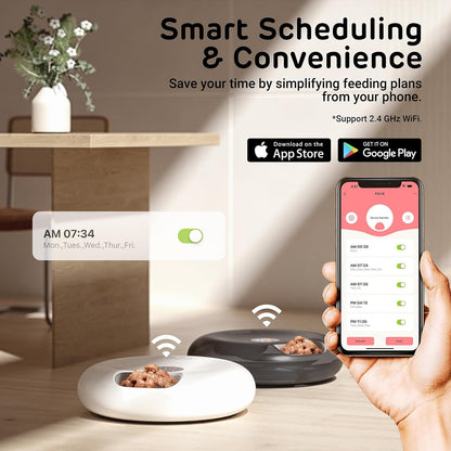 iPettie Donut Frost WiFi 6 Meal Automatic Cat Food Dispenser with App Control, Dry & Wet Food Automatic Cat Feeder, Smart Dog Feeder with Two Ice Packs, Programmable Timer