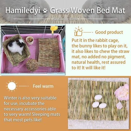 Hamiledyi Grass Mat for Rabbit Bunny Chew Toys Woven Bed Mat for Guinea Pig Chinchilla Squirrel Hamster Cat Dog and Small Animal (6PCS Grass mat)