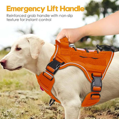 Heavy-Duty Tactical Dog Harness for Large Dogs, No Pull Adjustable Reflective Pet Vest with Molle System, K9 Military-Grade Control for Service Training, Outdoor & 10+ Breeds, Orange, Medium