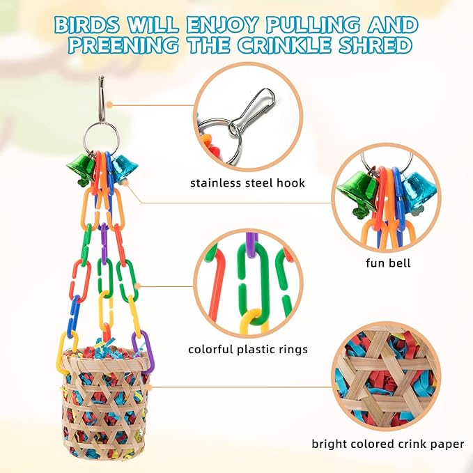 RLRICH 6 Pack Bird Colorful Chewing Toys Parrot Foraging Shredder Toys Shred Hanging Foraging Toys,Comfy Perch Parakeet Toys for Rope Bungee Bird Toy