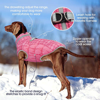 FUAMEY Dog Coat for Small Dogs,Waterproof Dog Winter Jacket with Harness Built in Puppy Cold Weather Coats Reflective Pet Vest with Zipper Warm Fleece Dogs Snowsuit Windproof Rose Plaid S