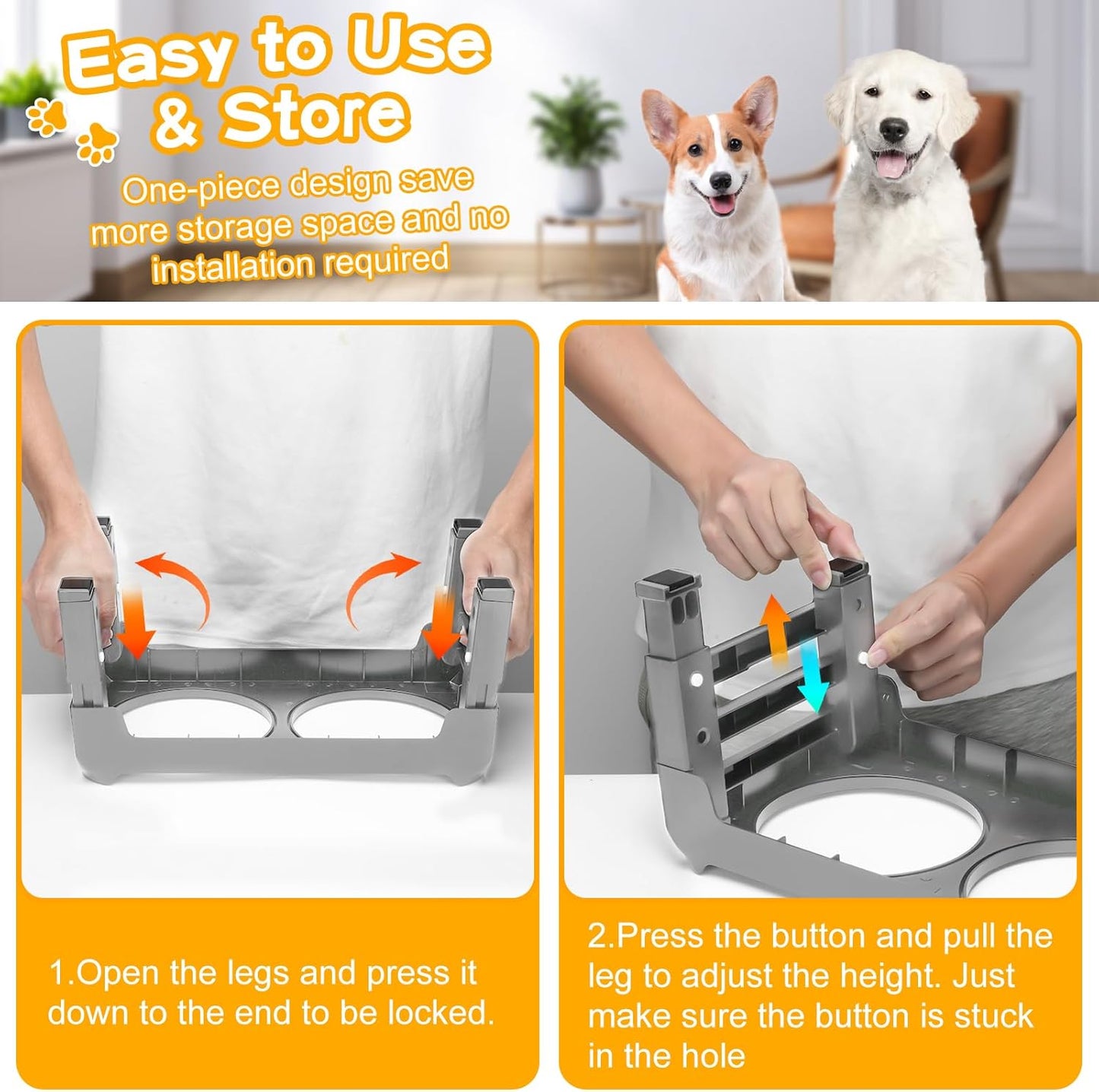 COMESOON Elevated Dog Bowls for Small Medium Dogs, 3 Height Adjustable Raised Stand with 2 Thick 6" Stainless Steel Food Bowls, Non-Slip Feeder Adjusts to 2.75", 6", 7.5", Grey