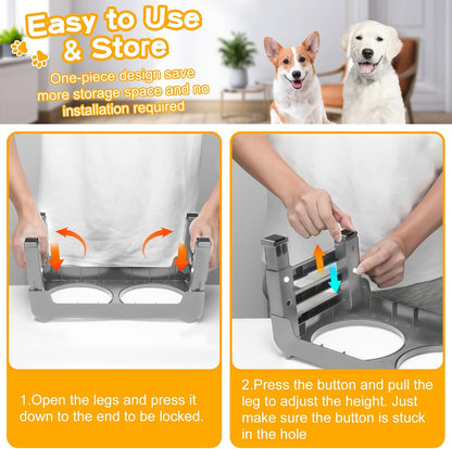 COMESOON Elevated Dog Bowls for Small Medium Dogs, 3 Height Adjustable Raised Stand with 2 Thick 6" Stainless Steel Food Bowls, Non-Slip Feeder Adjusts to 2.75", 6", 7.5", Grey