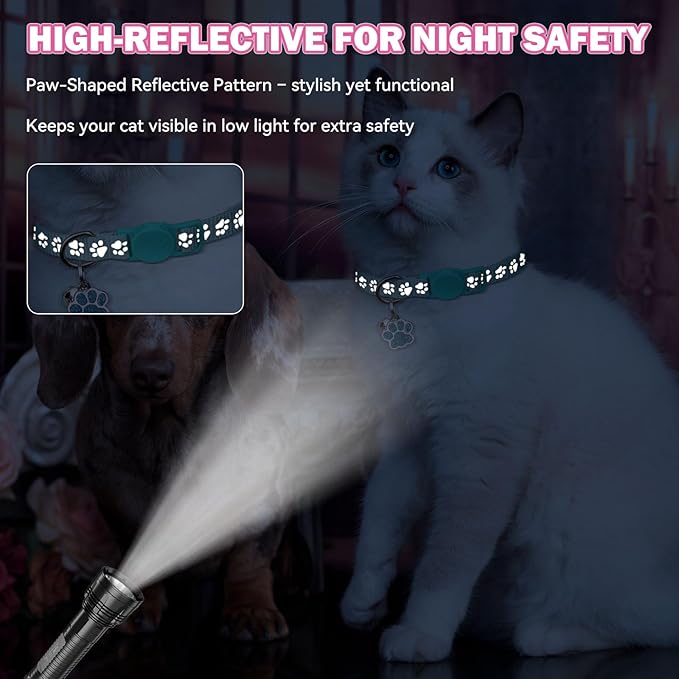 4PCS Breakaway Cat Collars,Reflective Cat Collar with Bells,Kitten Collars for Boy&Girl Cats Breakaway Collar for Cats with Paw Pendant 7.5-12.6 Inch(Purple+Hotpink+Red+Teal)