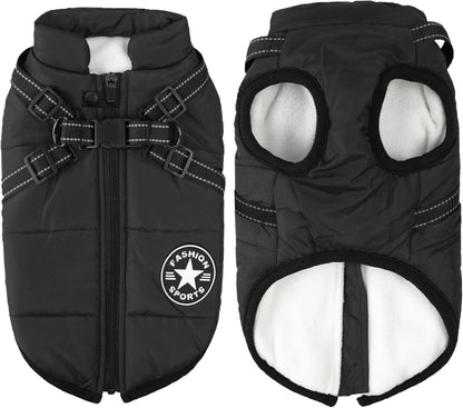 Aiboria Dog Coat for Winter Waterproof Dogs Jackets Windproof Fleece Small Dog Vest Harness Winter Padded Pet Black XXL