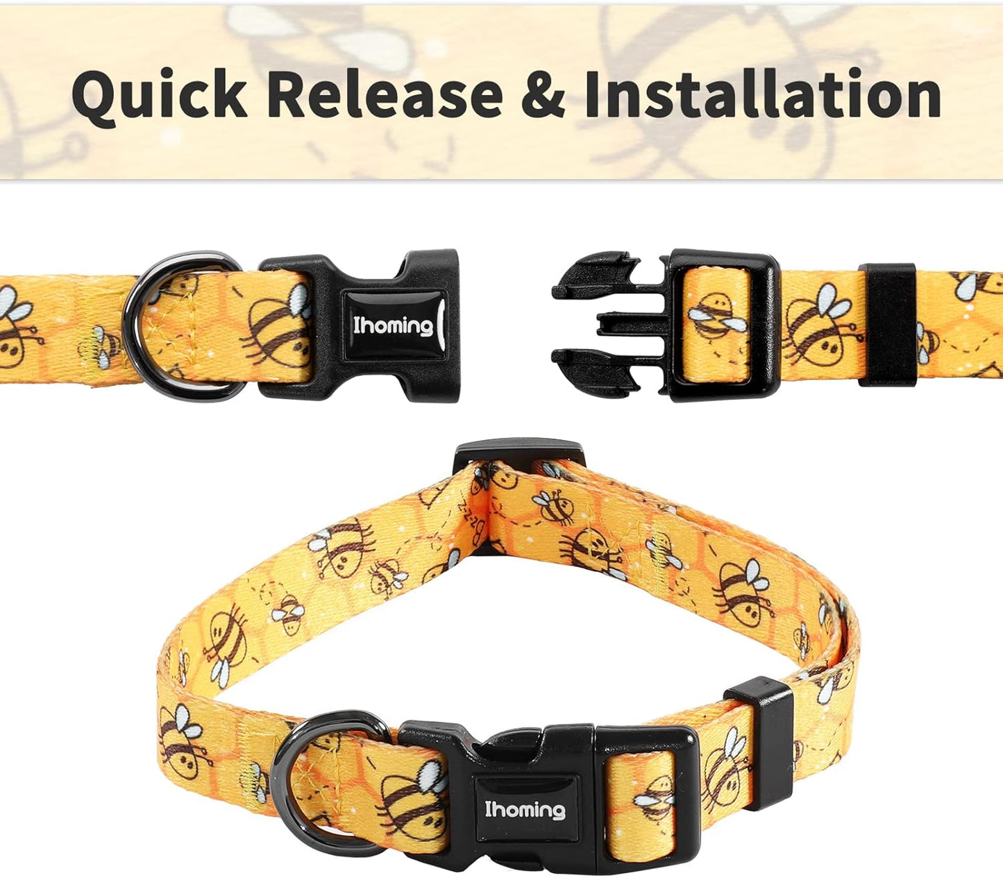 Ihoming Puppy Collar and Leash Set for Daily Outdoor Walking Running Training, Bee Design for Extra Small Boys Girls Dogs Cats Pets, XS-Up to 10LBS