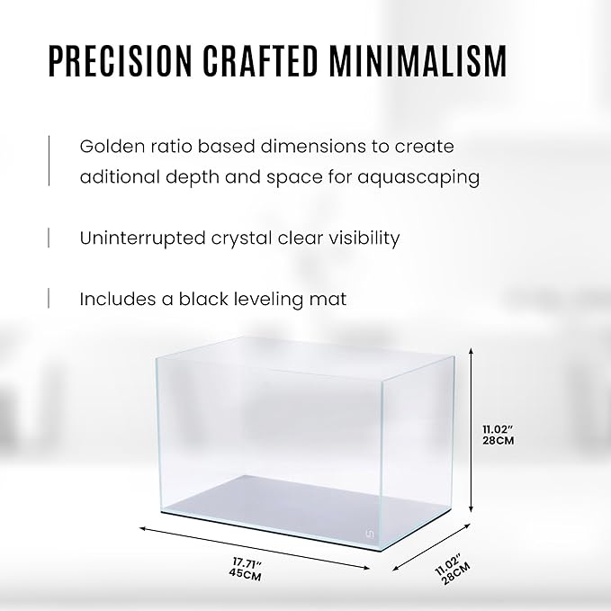UNS Ultra Clear Rimless Tank - 9.3GAL | 35.2L - 17.71x11.02x11.02 | 45x28x28 CM, 5mm Glass Thickness, Leveling Mat Included - Low Iron, High Clarity Fish Tank w/ 45° Mitered Edge - [45U]