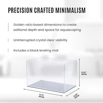 UNS Ultra Clear Rimless Tank - 9.3GAL | 35.2L - 17.71x11.02x11.02 | 45x28x28 CM, 5mm Glass Thickness, Leveling Mat Included - Low Iron, High Clarity Fish Tank w/ 45° Mitered Edge - [45U]