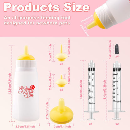Kitten Bottle Feeding kit with Feeding Nipple and Syringe, Soft Silicone Nursing Pet Feeding Bottle, Ventilation Valve Resistant Tearing for Small Puppies, Kittens, Rabbit (L Nipple-Yellow)
