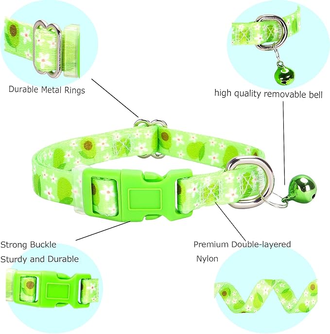 Avocado Small Dog Collar with Bell, Soft Adjustable Green Avocado Puppy Collar Tiny Cat Collars with Bells for XS Small Girl and boy Dogs Little Animal,S