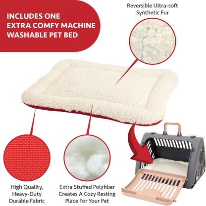 SportPet Designs Foldable Travel Cat Carrier - Front Door Plastic Collapsible Carrier Collection, Waterproof Bed