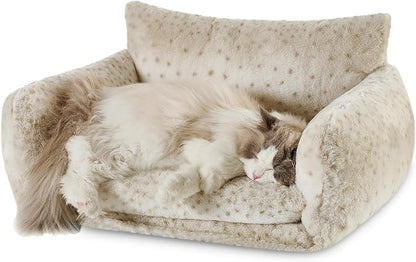 Hollypet Cat Bed Fluffy Plush Mutifuctional Double-Layer Soft Pet Couch Orthopedic Sofa Nest Beds for Small Cats and Dogs, Leopard (25x20x13 inch)