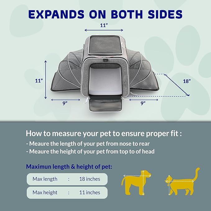 Katziela Rolling Rover Airline Compliant Expandable Premium Pet Carrier 6-Wheeled Baseboard Telescopic Handle Two-Sided Expandable Rolling Carrier Designed (Gray- White Piping)