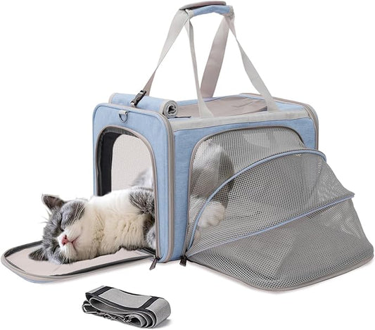 Small Dog Carriers Airline Approved,Blue Cats Travel Bag,Personality,Expandable,Ventilated,Sturdy Pets Carriers Rabbits Bunny Puppies Cage Small Animals Outdoor Carry Kennel