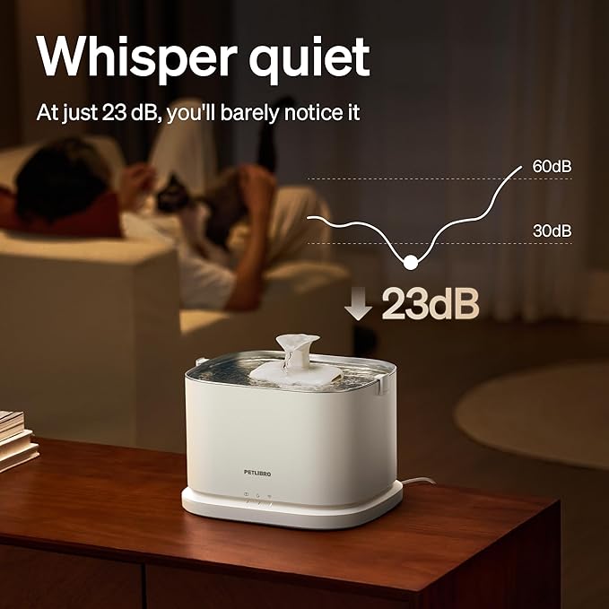 PETLIBRO Upgrade Cat Water Fountain, Dockstream 2 Smart App Monitoring Pet Water Fountain for Cats Indoor, 3L/101oz Cat Fountain Stainless Steel Tray for Drinking, 5G WiFi Auto Cat Water Dispenser Dog