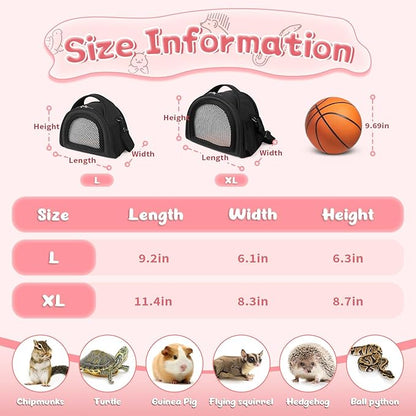 YUDODO Hamster Carrier Guinea Pig Carrier Bag Small Animal Sugar Glider Pouch Gerbil Hedgehog Portable Travel Carrier Outdoor Hangbag Flying Squirrel Rat Carrier Black