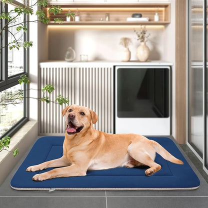 JoicyCo Extra Large Dog Bed Soft Dog Crate Pad Mat, 48 in Non-Slip Bottom Washable Dog Sleeping Mattress Pet Beds Cat Bed Kennel Pad, Dark Blue