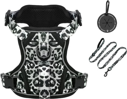 Petmolico Dog Harness for Small Dogs, Cute Harness Vest with Two Leash Clips and Soft Handle, Reflective Easy Walk Puppy Vest - Grey Leopard, Medium