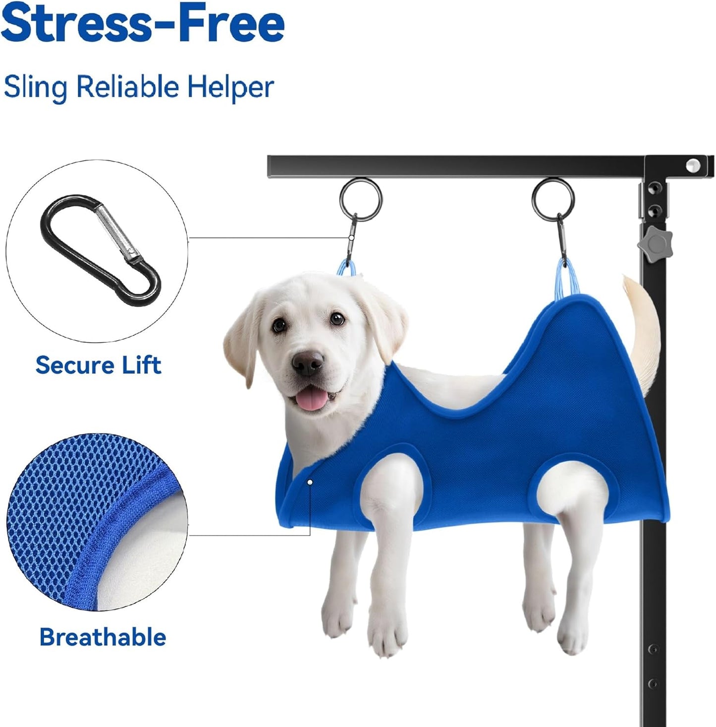 niffgaff Adjustable Foldable Dog Grooming Arm with Heavy-Duty Clamp: 26" to 40" Height, Includes Safety Hammock & No-Sit Holders – Perfect Grooming Restraint for Small & Medium Dogs at Home or Salons