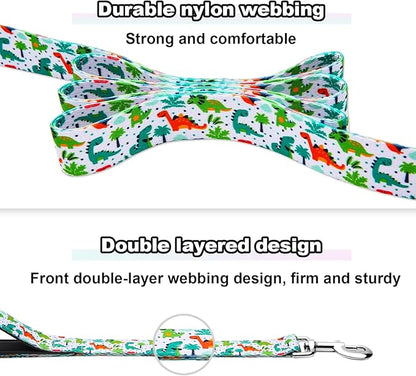 5 Foot Dog Leash for Medium Large Dogs, Double Handle Dog Leash with Padded Traffic Control Handles, Walking Training Lead, Dinosaur