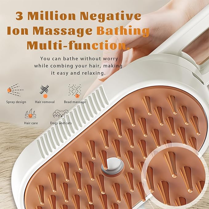 Cat Brush Cat Steam Brush Rechargeable Steamy Pet Grooming For Shedding, Water Spray Massage Brushs, Dog Hair Removal Self Cleaning Brushs Steamer Wet Spa Comb (White)